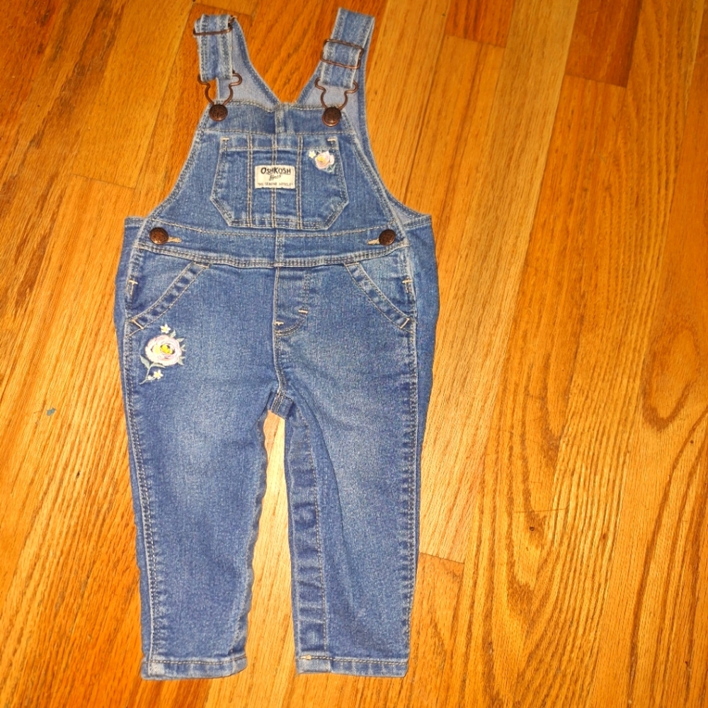 Baby Girl OshKosh vintage vestbak embroidered Flower Denim Overalls 6 months